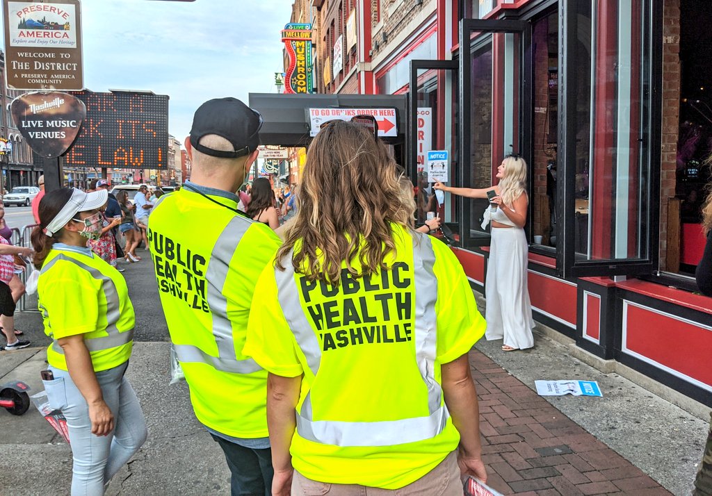 *Efforts* felt hopeless. Even if few agreed/took masks, many more party on unmasked. Another weekend brings new tourists to educate, photos on social media.No dedicated way to measure if they're taking infections home — how Nashville might be playing role in national hotspots