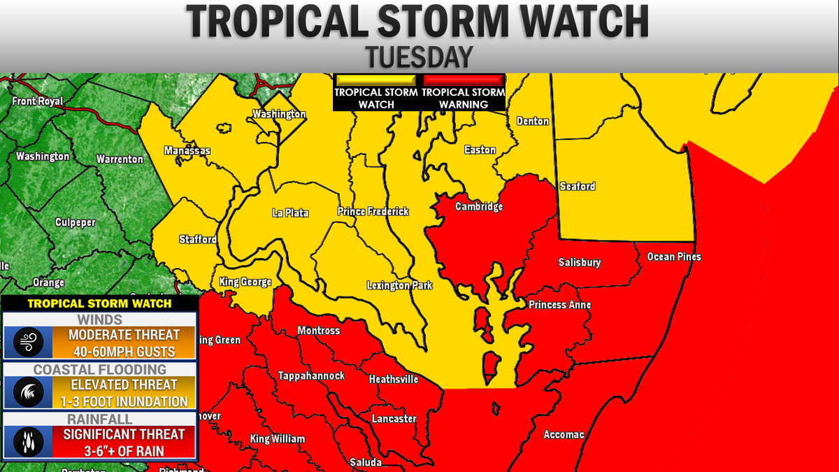 Update for you night owls🦉

🌀 Tropical Storm WARNINGS now up for the lower Delmarva/Tidewater VA. SOMD still under the Watch. I expect an upgrade to a Warning on Mon
🌧️ Rainfall potential increasing
🍃 Wind forecast/power outage threat increasing
🌊 1-3' coastal flooding threat