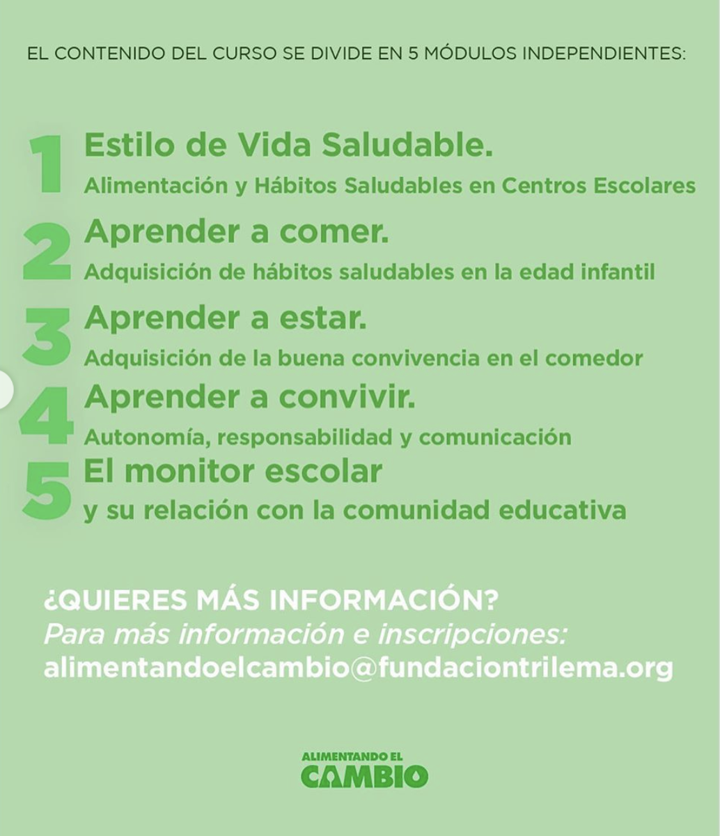 El curso Experto en Hábitos Saludables tiene el objetivo de contribuir a que los monitores del entorno escolar se conviertan en una pieza clave para mejorar las prácticas de salud de los niños. INICIO: Octubre 2020 <a href="/alimelcambio/">Alimentado El Cambio</a> <a href="/CEUAndalucia/">CEU Andalucía</a> <a href="/trilemaedu/">Fundación Trilema</a> 
bit.ly/39R3JJL