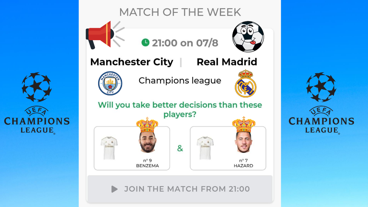 4 days to go before the football match of the week! Will you take better LIVE decisions than @hazardeden10 & @Benzema  during THE clash #UCL #CITYRM ? Experience the all new football app Aris leagues and enjoy a unique entertainment!🤩📲🖥⚽️
play.google.com/store/apps/det…