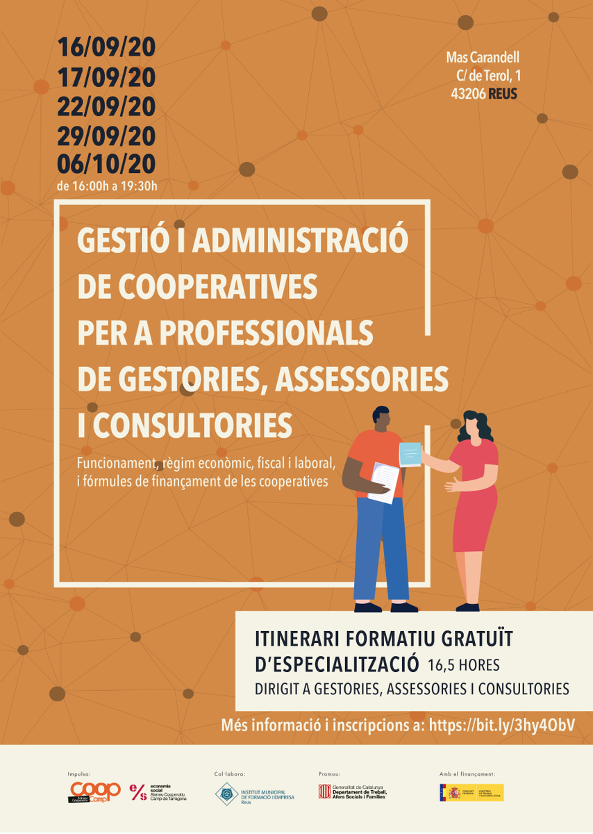 ateneucoopcamp's tweet photo. ⚠️ GESTORIES!!! | Si voleu tenir eines i recursos sobre gestió i administració de #cooperatives, aquesta proposta us interessa!
➡️ Inscripcions: https://t.co/k9tg2olTDP
👉Dirigit a #gestories, #assessories i #consultories
📅Del 16/09 al 06/10 #formacioESS #MésQueMai https://t.co/RXQJY3iaDk