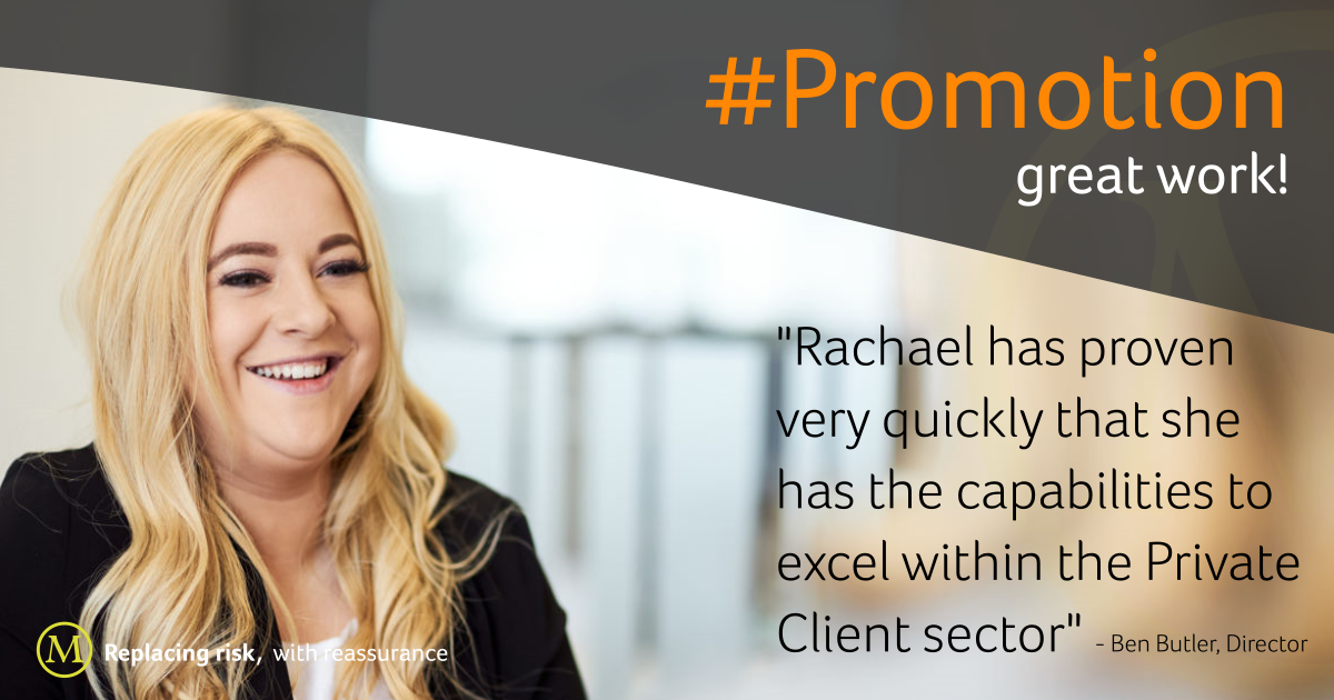 MacbethInsure's tweet photo. #Promotion. Well done to Rachael who has proven very quickly that she has the capabilities to excel within the Private Client sector. Rachael has a fantastic attitude and very much falls into the glass half full category. #clientadviser #progress #recognition #macbethteam https://t.co/TzT210IrT6