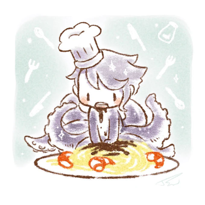 イカ(タコ?)ミスパスタ
#ツイステ #ツイステファンアート 