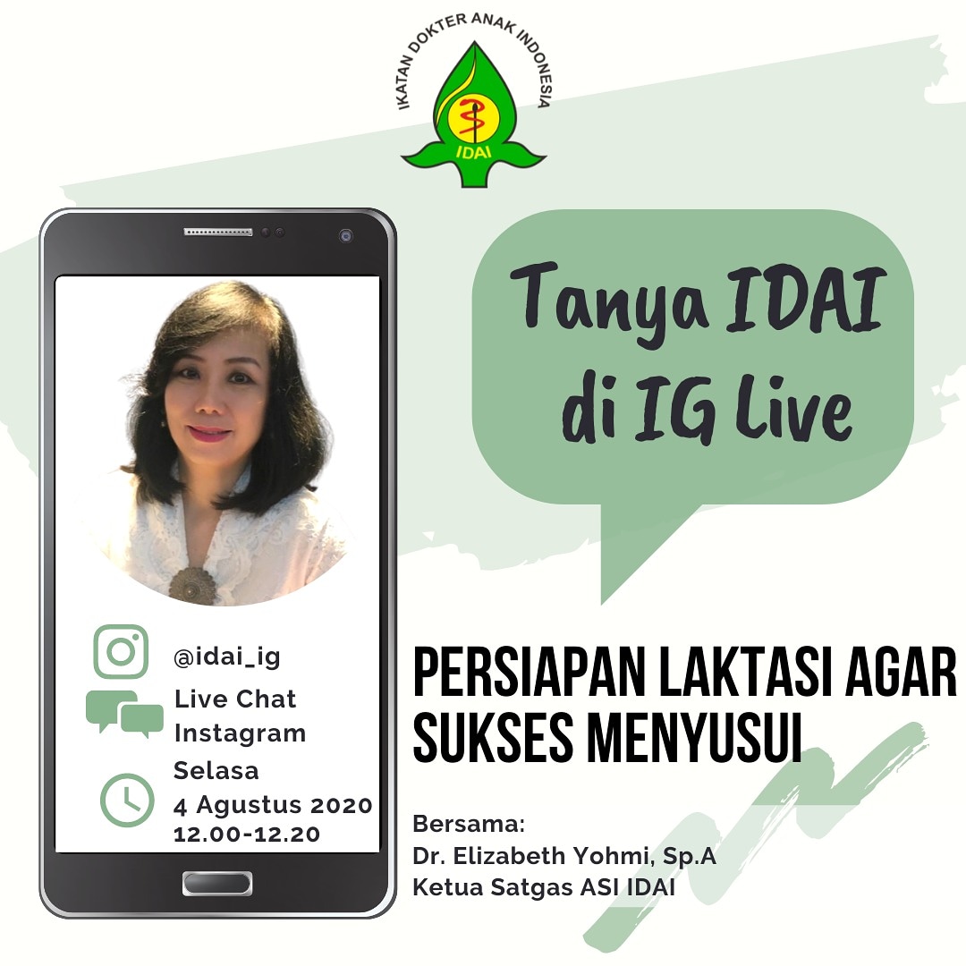 idai_tweets's tweet photo. Ikuti Tanya IDAI di IG Live pada Selasa, 4 Agustus 2020 pukul 12.00-12.20 dengan Topik "Persiapan Laktasi Agar Sukses Menyusui" bersama Dr. Elizabeth Yohmi, Sp.A.

#TanyaIDAI
#PMD2020
#WBW2020
#PekanMenyusuiDunia
#DokterAnak https://t.co/9MnFZJmP3J
