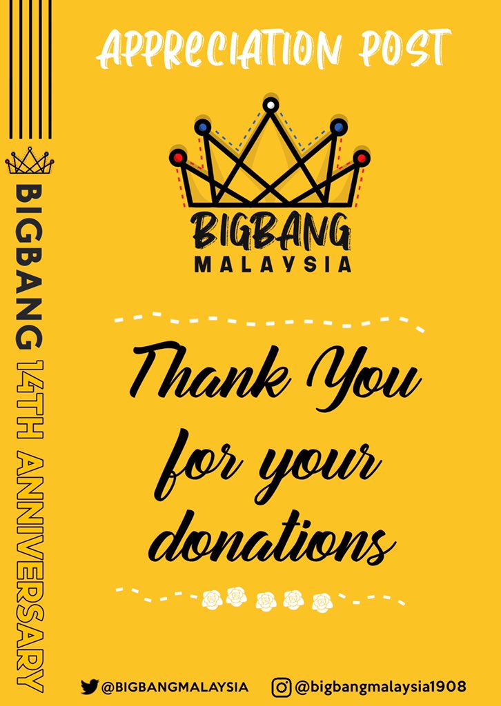 BIGBANGMALAYSIA's tweet photo. Hi Malaysian VIPs ๐
As the target for ads donation already achieved, we are happy to announce that the ads collaboration with global VIP is in progress.
Here we attached the appreciation post of Malaysian donators.
THANK YOU SO MUCH โค๏ธ
#BIGBANG
#BIGBANGMALAYSIA
#VIPMALAYSIA https://t.co/PEwPoLWFwD