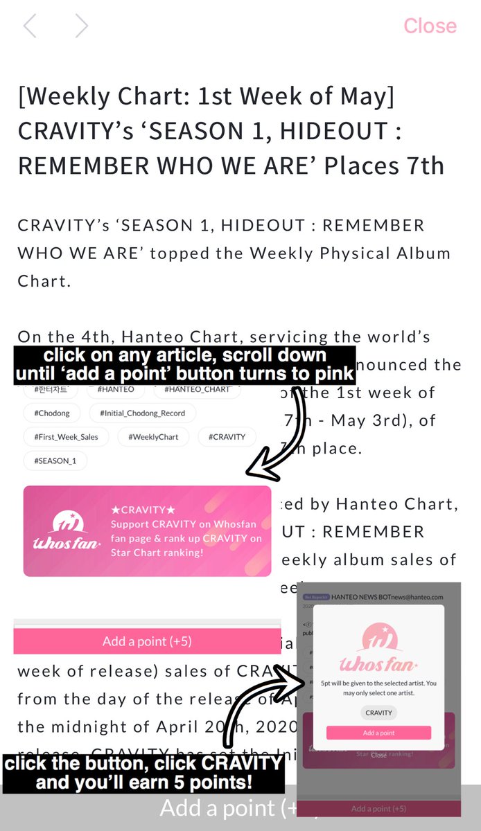 next is wh𑁍sfan, you’ll get 100 credits upon attendance everyday, and can earn 5pts for reading articles regarding CRAVITY there!