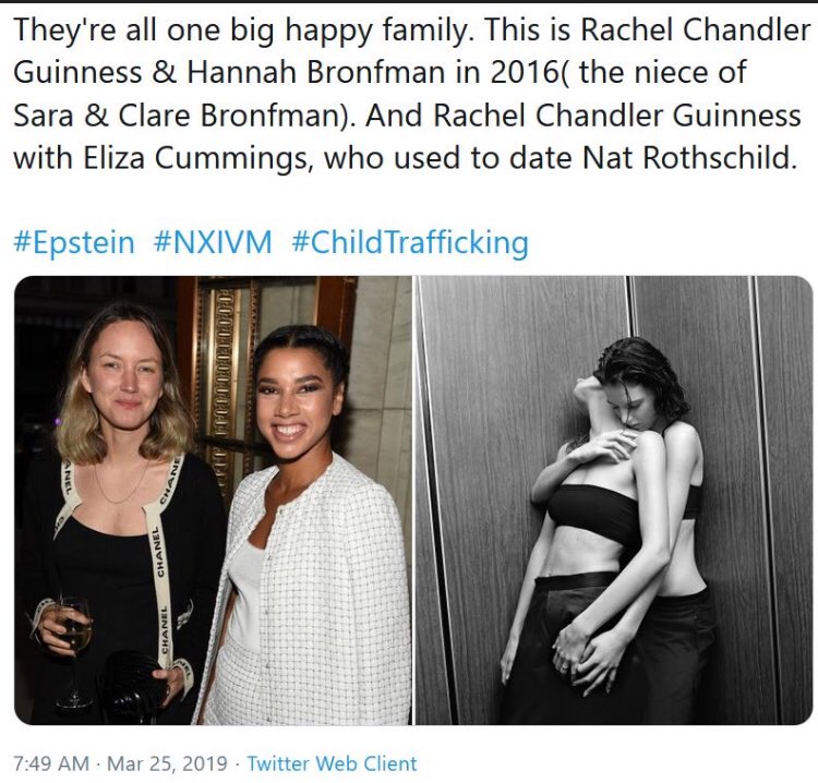 15) More full circle:Someone must’ve written a great thread that was deleted by blue wings bc in a search I saw a screen cap of their amazing find-  #RayChandler & a   #Bronfman niece.  #NXIVM   #Epstein   #Fullcircle