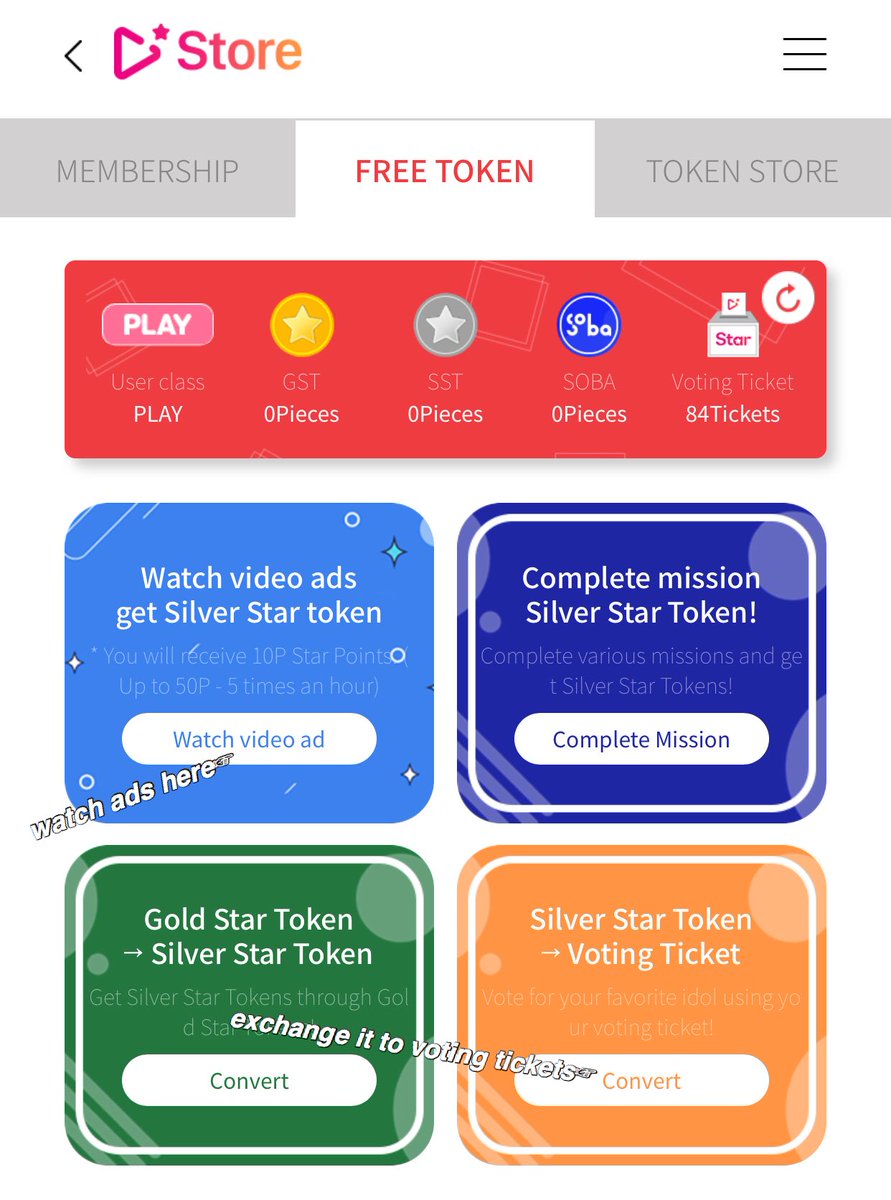 2nd!open play, watch 5 hourly ads for 50 silver , make sure to exchage the silver  IMMEDIATELY to 5 voting tickets.