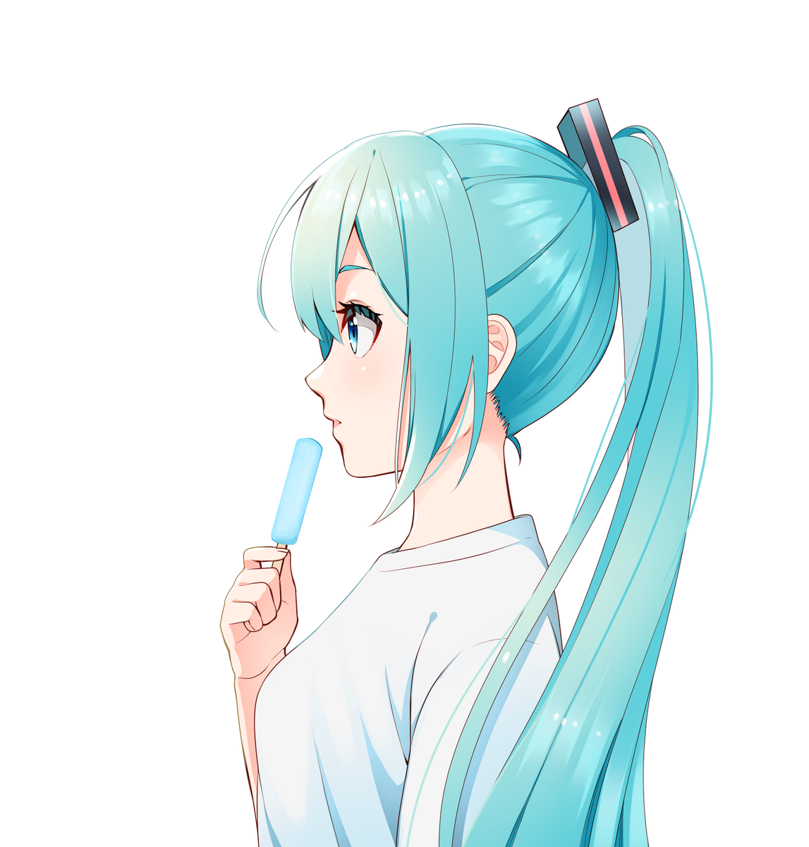 初音ミク 「ポニーテールなミクさん 」|マスもふﾌﾟﾝのイラスト