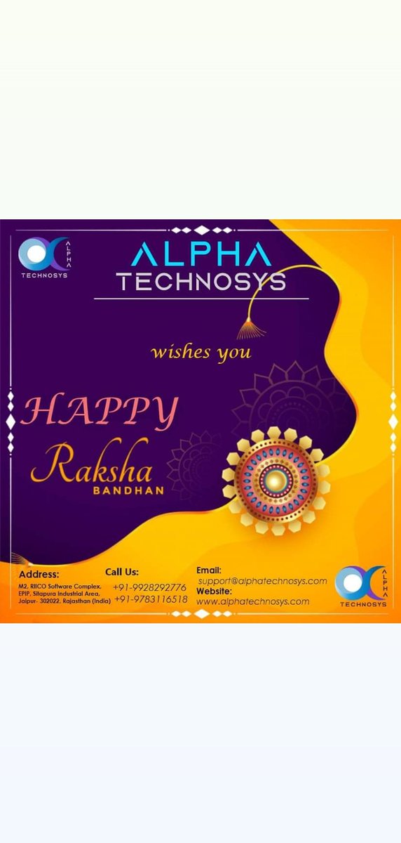 Ealphatechnosys's tweet photo. Happy Rakshabandhan #rakhi #Python #RStats #Java #JavaScript #ReactJS #CloudComputing #HTML #Serverless #DataScientist #Linux #Coding #Programming #cybersecurity #100DaysOfCode #coding_monkeys #alphatechnosys #jaipur #software #programming https://t.co/WjQ8yRKJQs