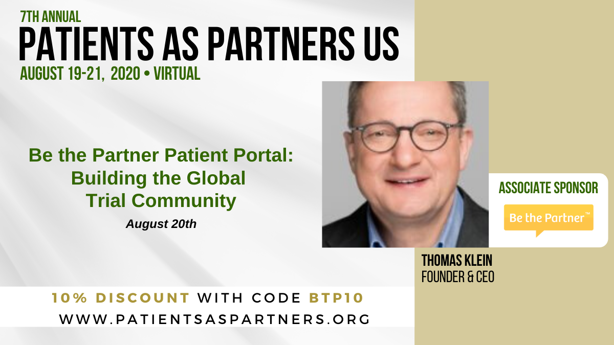 BeThePartner's tweet photo. The first ever virtual Patients as Partners US conference is just over two weeks away from August 19-21. BtP CEO Thomas Klein will be presenting on August 20th. Register now! https://t.co/HkVr2uvBa6
#patientsaspartners https://t.co/P7Ioay1v9S