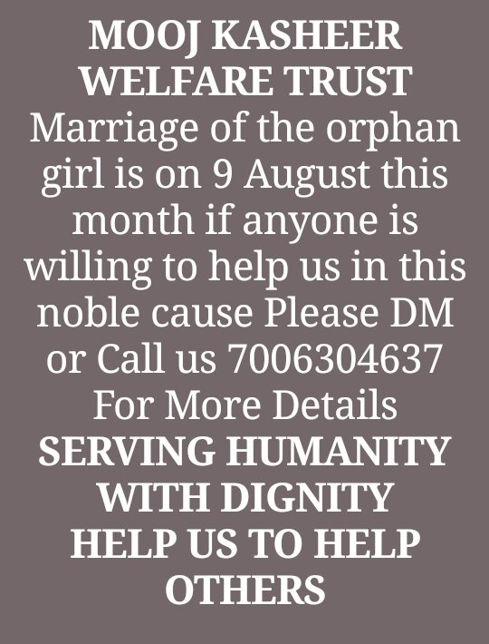 *HELP US TO HELP OTHERS* ACCOUNT NO. :0090040100103945 NAME: MOOJ KASHEER WELFARE TRUST IFSC CODE: JAKA0MAGGAM BRANCH: MAGAM. Kindly help this sister.