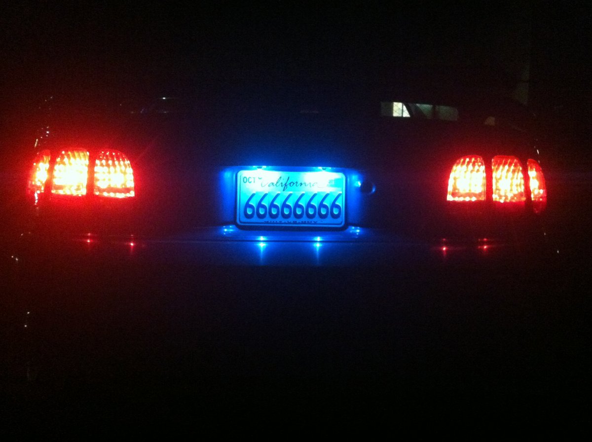 blue licence plate lights
