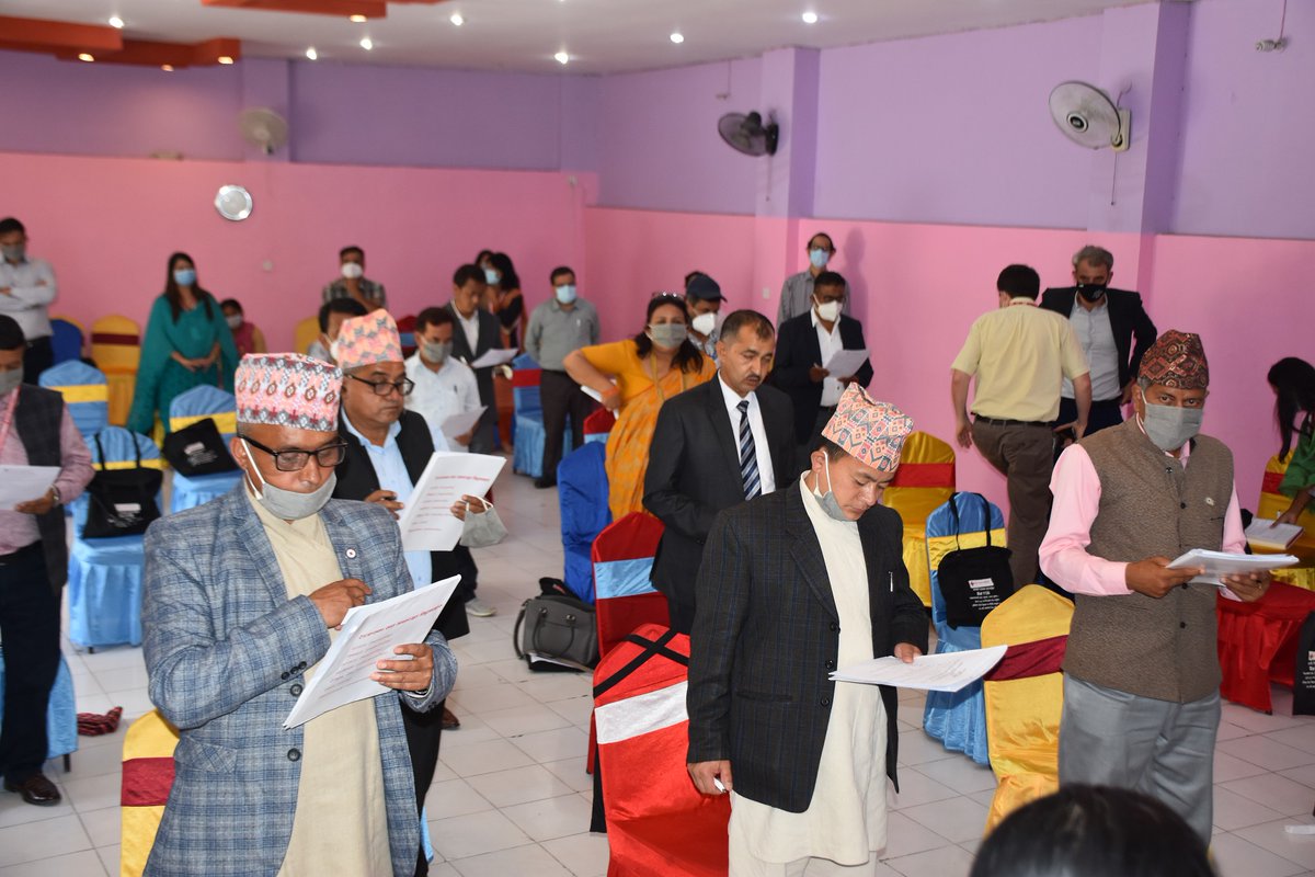 NepalRedCross's tweet photo. Newly appointed Chairman Dr. Netra Prasad Timsina, Secretary General Mr. Pitambar Aryal &amp;Treasurer General Mr.Sitaram Koirala assumed their office at central office of Nepal #RedCross 
A meeting of the cabinet had decided a list of NRCS Central ad hoc Committee @NetraPrasadTims https://t.co/BYZreZCzWJ