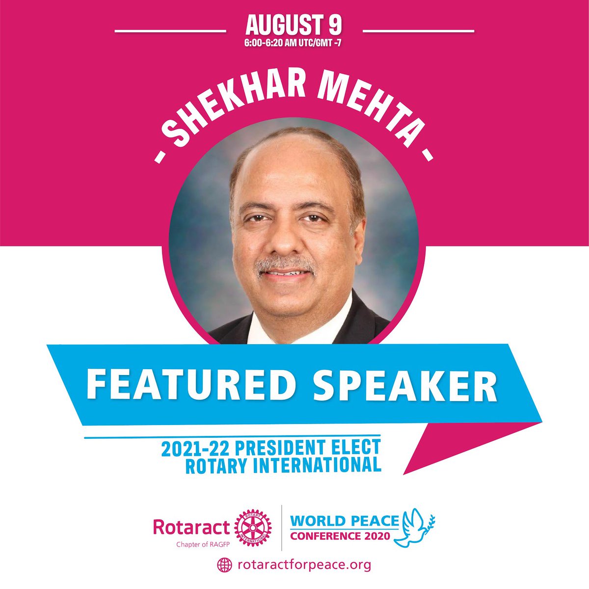 Rotaract4Peace's tweet photo. @Rotary President Holger Knaack, President-Elect Shekhar Mehta, and Chief Executive Officer John Hewko will be speaking the First-Ever Rotaract for Peace Conference. We invite you to join us on 8-9 August to learn more about Promoting Peace, while engaging in #workshops ! https://t.co/bZMGlKeMZc