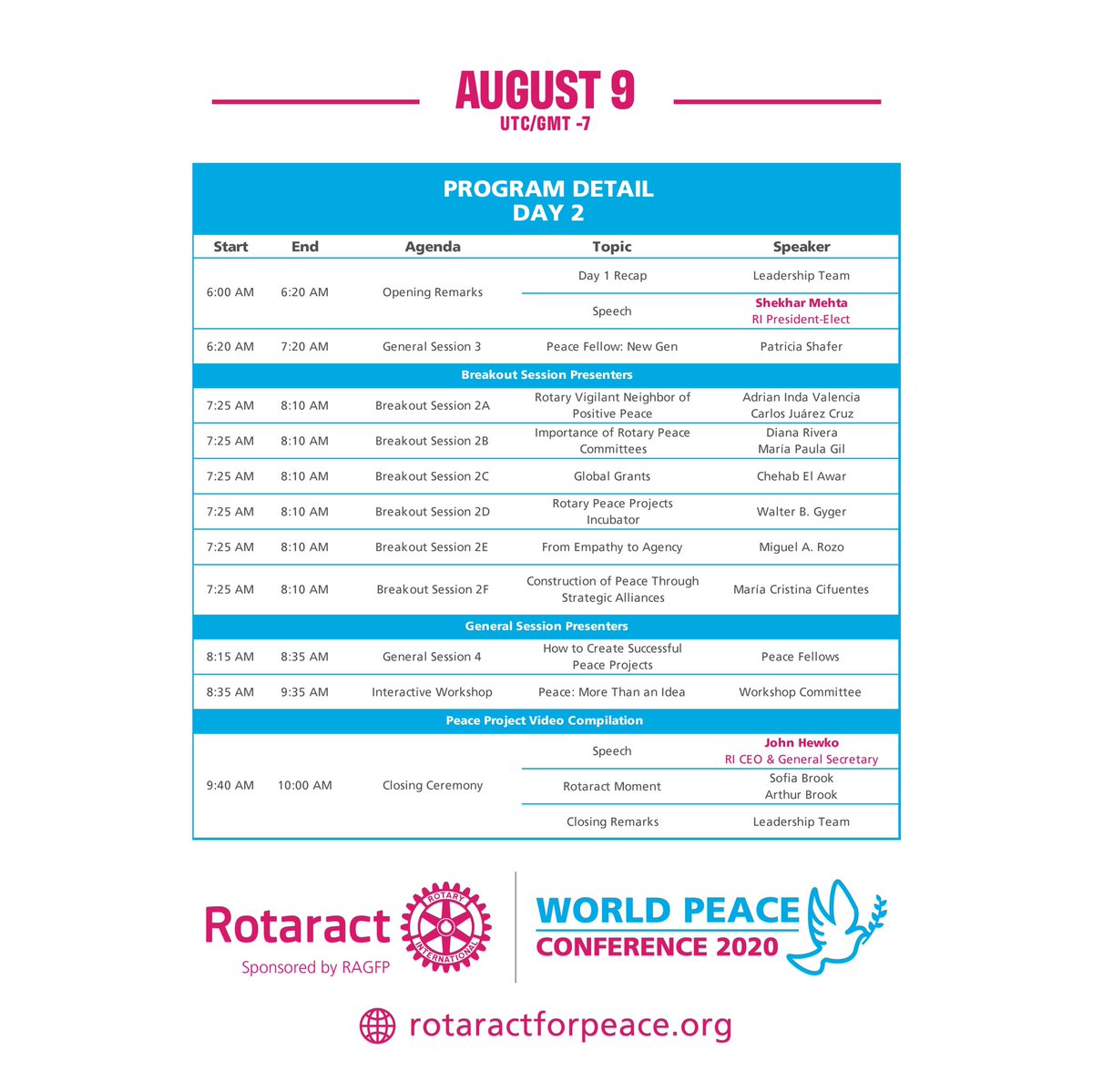 Rotaract4Peace's tweet photo. We are happy to announce our very exciting schedule for the First-Ever Rotaract for Peace Conference! 

¡Nos complace anunciar nuestro programa muy emocionante para la Primera Conferencia Rotaract for Peace!

#RotaractForPeace #Rotaract #Peace #Conference #Rotary #Promoting https://t.co/FlP6CggzWn