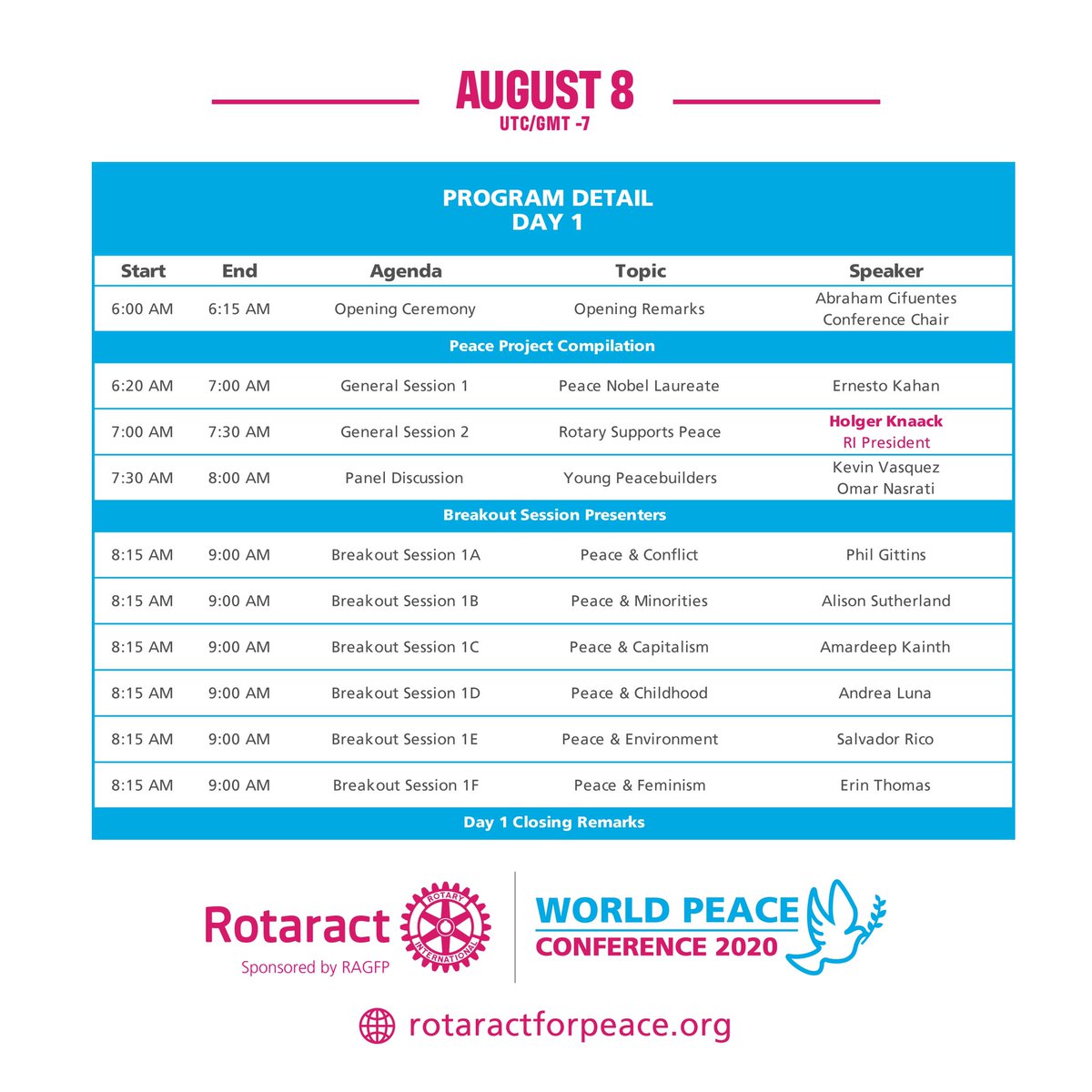 Rotaract4Peace's tweet photo. We are happy to announce our very exciting schedule for the First-Ever Rotaract for Peace Conference! 

¡Nos complace anunciar nuestro programa muy emocionante para la Primera Conferencia Rotaract for Peace!

#RotaractForPeace #Rotaract #Peace #Conference #Rotary #Promoting https://t.co/FlP6CggzWn
