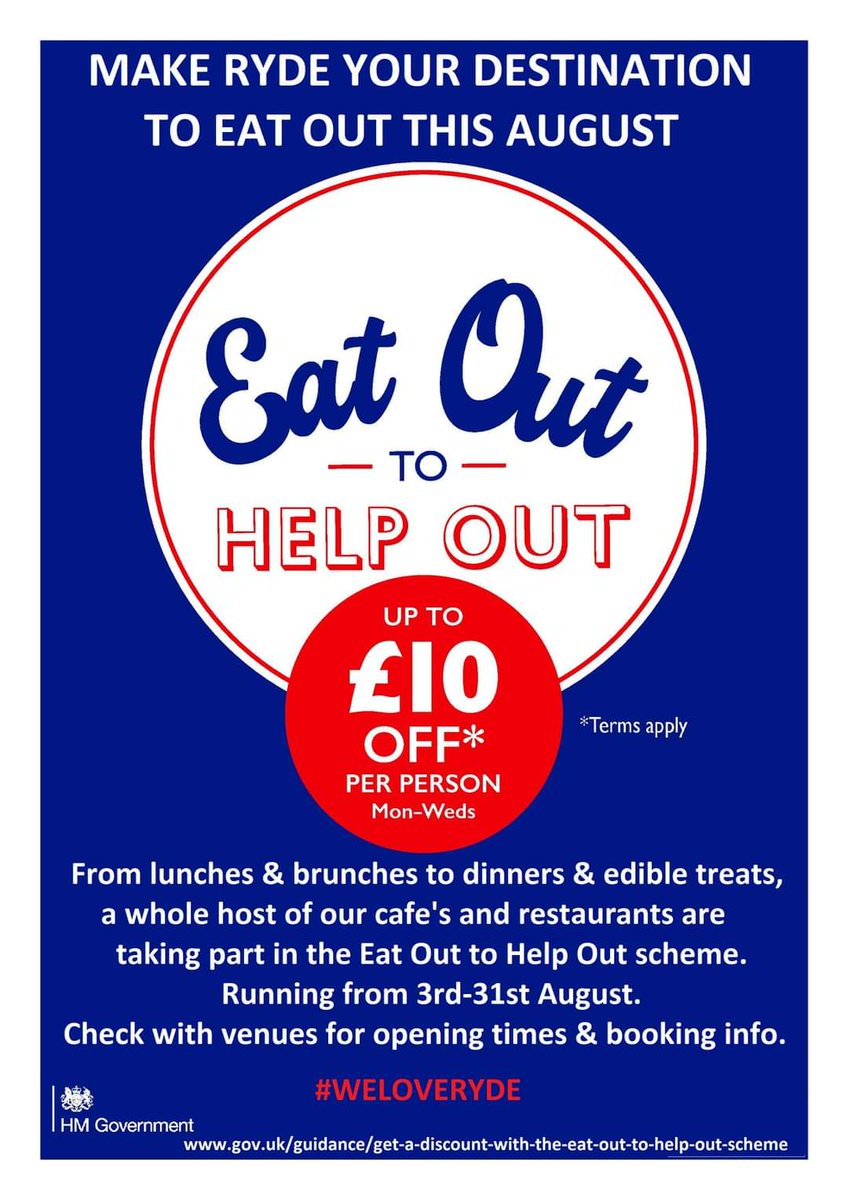 #EatOutToHelpOut #Ryde #IsleofWight #eatout #townonthebeach #Hospitality  #SupportLocalBusinesses #WeLoveRyde
