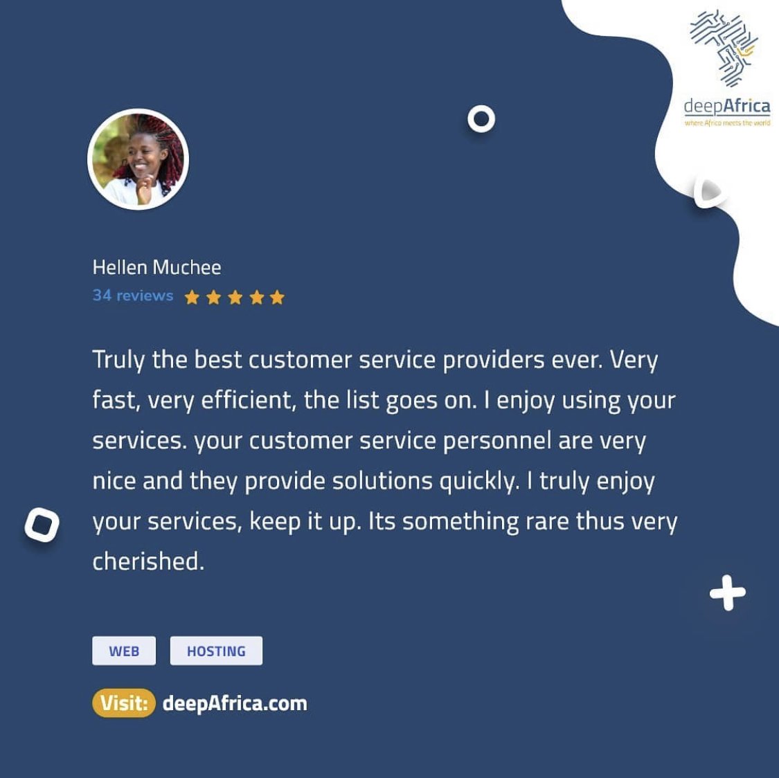 deepAfricaWorld's tweet photo. We love to hear from our customers! Thank you for your kindness! ⭐⭐⭐⭐⭐ 
#deepAfrica #geonta #dACustomersSpeak https://t.co/PIPU7NvDRv