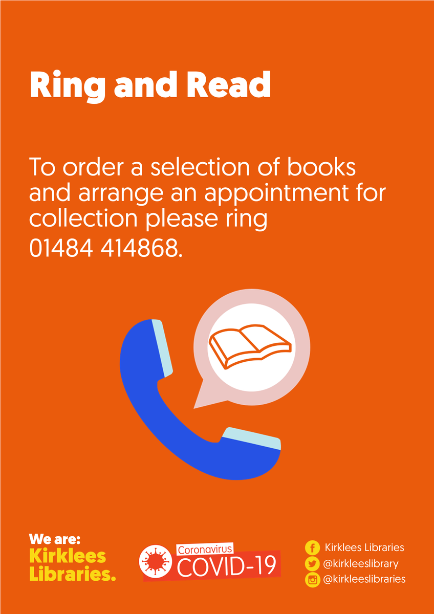 KirkleesLibrary's tweet photo. Our #RingandRead service is now available at 12 #Kirklees libraries. Ring 01484 414868 to talk about #reading and book a time for your visit https://t.co/jLlU1caUzM