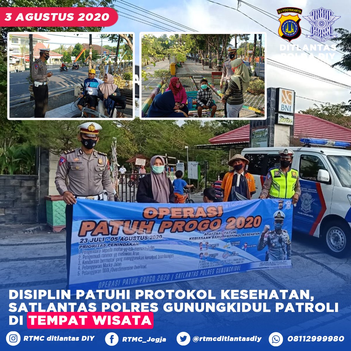 Disiplin Patuhi Protokol Kesehatan, Satlantas Polres Gunungkidul Patroli di Tempat Wisata

ditlantasdiy.info/2020/08/03/dis…

<a href="/NTMCLantasPolri/">KorlantasPolri.Ntmc</a> <a href="/PoldaJogja/">Polda D.I. Yogyakarta</a>