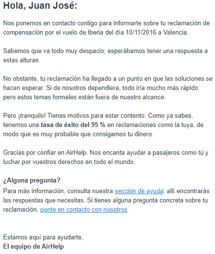 JGayete's tweet photo. @AirHelp_ES llevo varios años con una reclamación puesta vía vosotros. Todos los meses recibo el mismo correo (parece un envío automático). Me gustaría saber el estado "real" de mi reclamación, dado que en noviembre harán 4 años y perderé el derecho de reclamar. https://t.co/K4y8BsgHLX