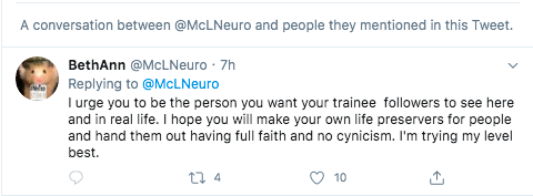 6. McLaughlin's last thread on McLNeuro account which I still had open in a tab. She admits to having had "an anon account mytchon/bam294." Can't find archives for either. mytchon doesn't exist and bam294 hasn't tweeted.Archive:  https://archive.vn/lgOkP 