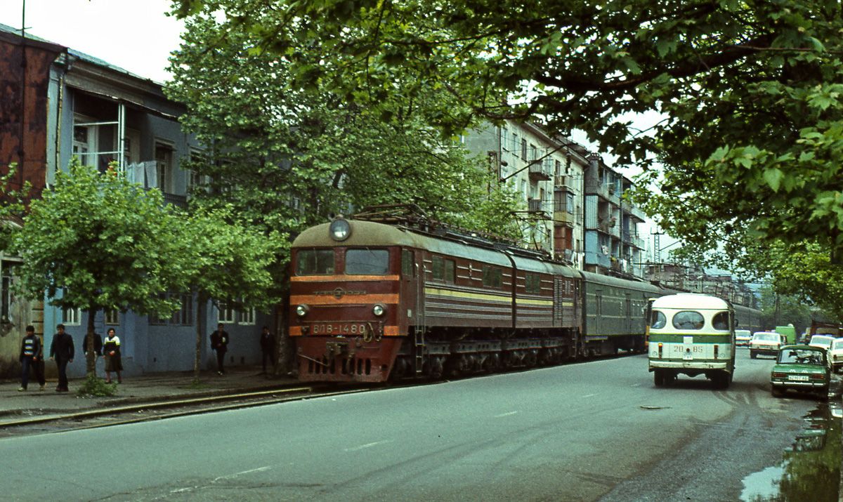 Train on Chavchavadze street of Batumi, Georgian SSR, 1985