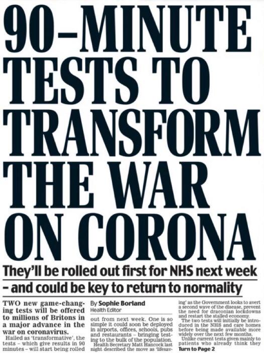 NEWS: Millions of new rapid coronavirus tests will provide on-the-spot results in under 90 minutes, helping us to break chains of transmission quickly.

I am hugely grateful to DnaNudge and Oxford Nanopore for pushing forward these life-saving innovations in #coronavirus testing.