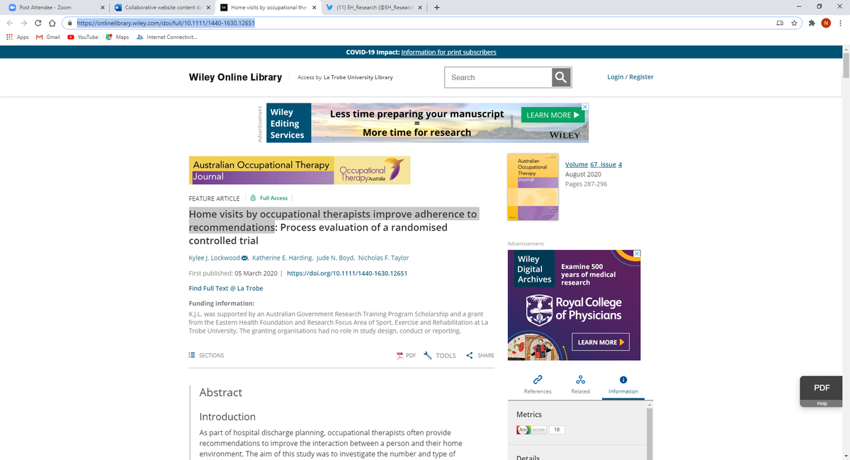 EH_Research's tweet photo. Home visits by occupational therapists improve adherence to recommendations. Read Kylee Lockwood's latest paper https://t.co/A1iwMFe7HZ https://t.co/LK6Zy4Xv57