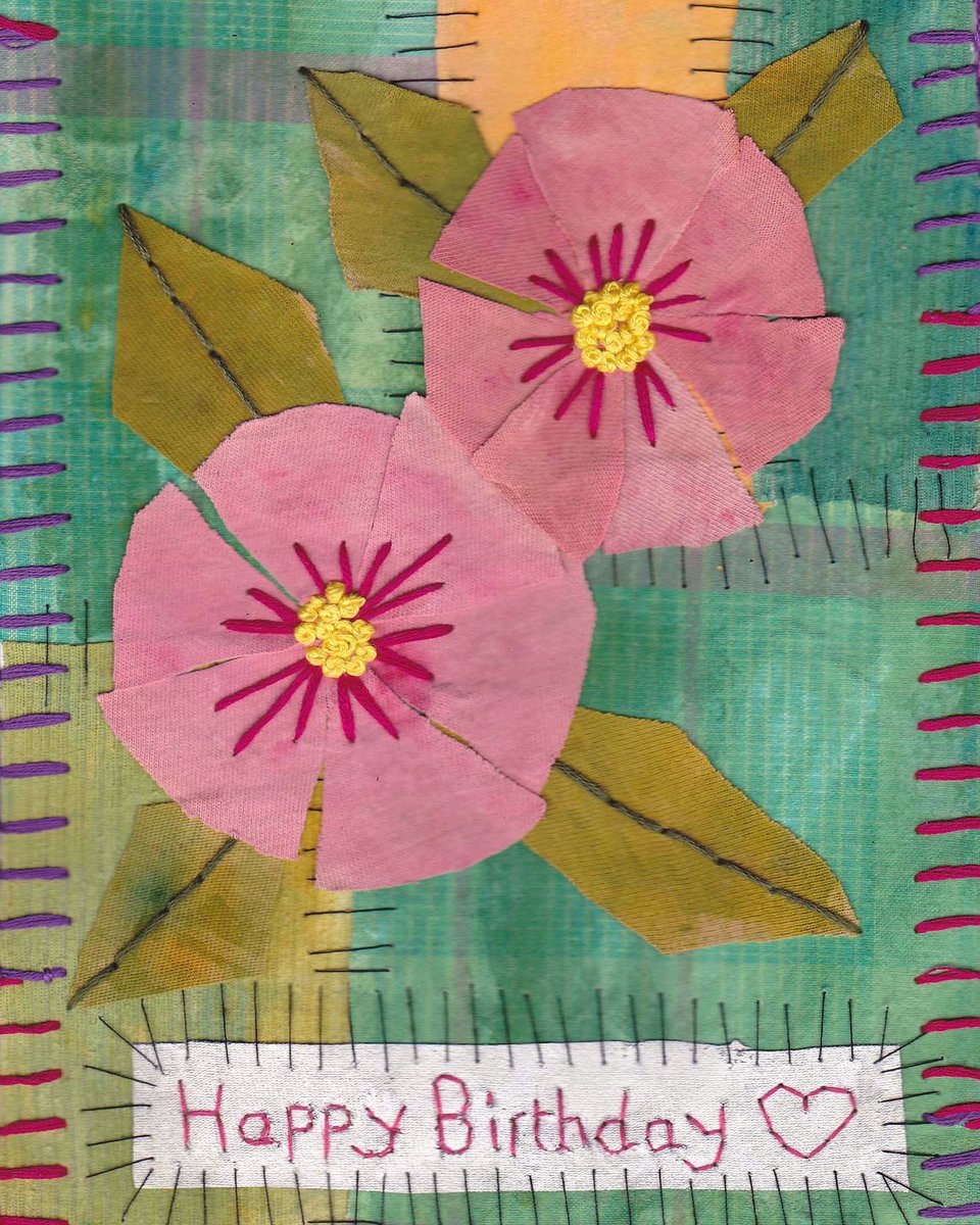 JoannaHartist's tweet photo. A handmade birthday card for my mum.
..
#textileart #textilecollage #handmadecard #birthdaycardart #personalart #patchworkquilting #paintedfabrics #texturedfabrics #embroideryart #pinkflowers https://t.co/V44vqDfVWc