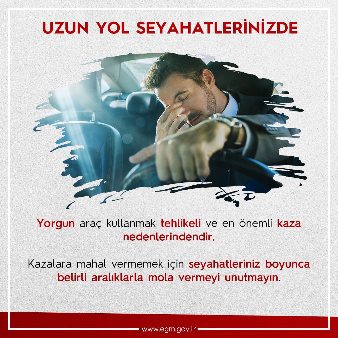 Uzun yol seyahatlerinizde kazalara mahal vermemek için seyahatleriniz boyunca belirli aralıklarla mola vermeyi unutmayın!