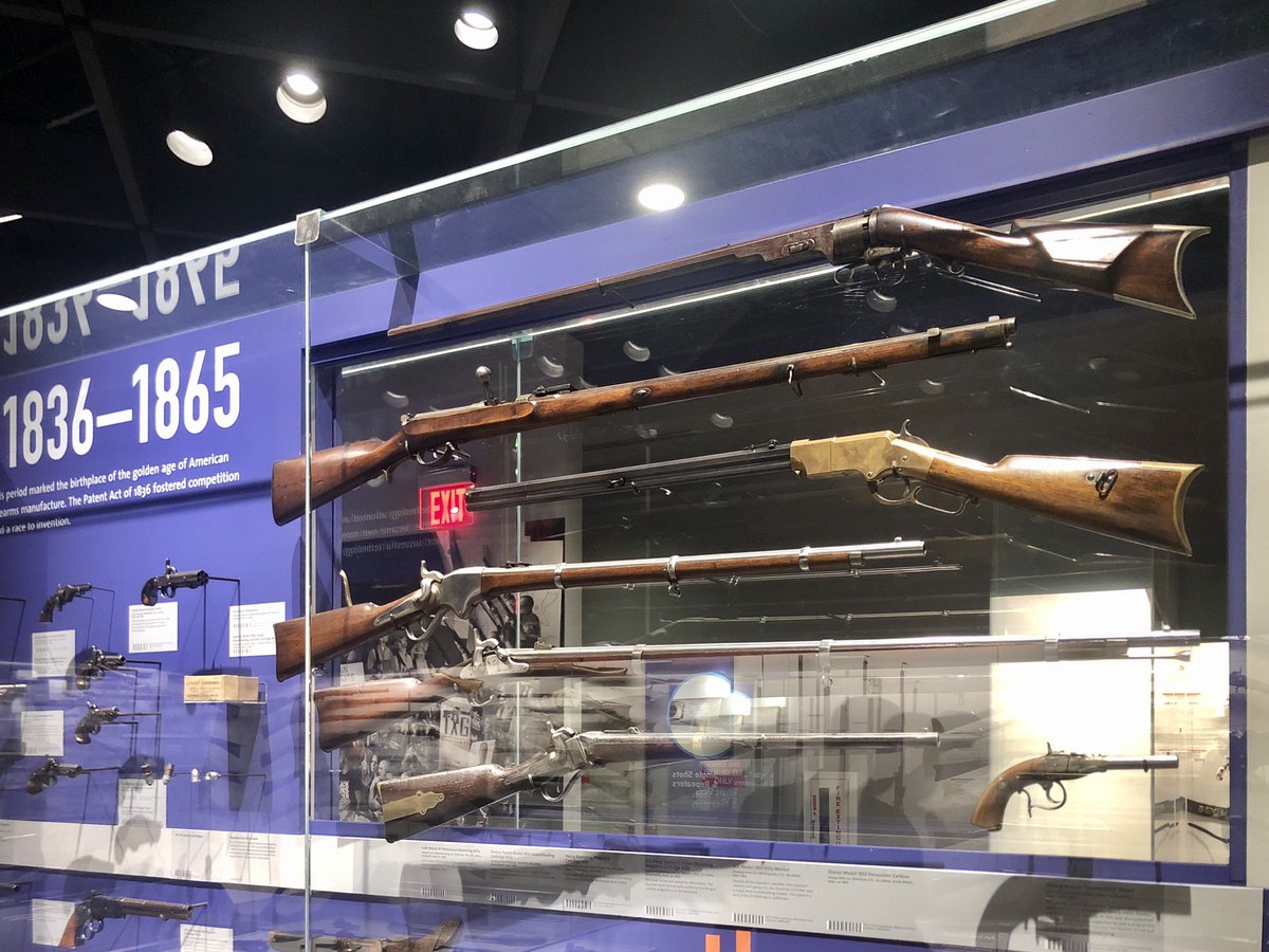 2/ Point #1: after centuries of no major advancement in firearms tech, a MASSIVE innovation occurred w/in a 10-yr period right before the US civil war & it’s visible in this exhibit. Invention of the repeating rifle changed the world—literally. Details abt why aren’t important...