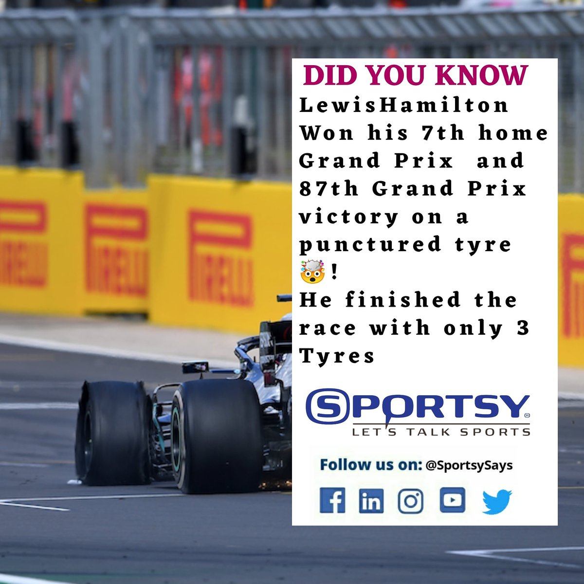 sportsysays's tweet photo. F1 Win on 3 WHEELS !
Lewis Hamilton Did a Madness at the British Grand Prix 2020 !
#sportsfreak #chasinggreatnes #championshipmindset #champion #leaders #F1 #siddeshmukh #sportsysays #LetsTalkSports
#sport #sports #BritishGP #formula1 #formulaone #mercedesbenz #lewishamilton https://t.co/Fn6WwNDfZw