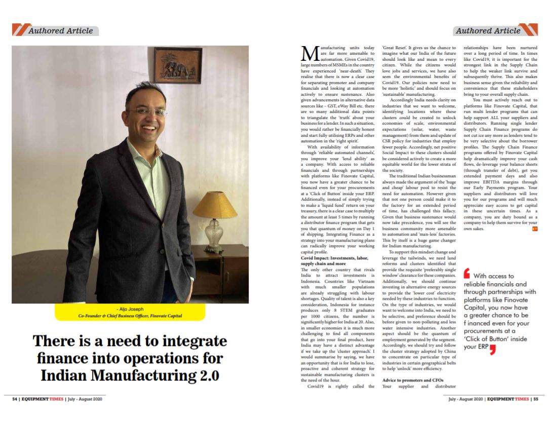 Aljo Joseph (@aj_scf) on Twitter photo My thoughts on making #India a #manufacturing hub features in this month's edition of <a href="/equipmenttimes/">equipmenttimes</a>. Also has few thoughts on manufacturing 2.0 discussed extensively by @CIIEIndia and it's inherent need for #supplychainfinance. <a href="/FinovateCapital/">Finovate Capital</a> <a href="/AkshatBirla/">Akshat Birla</a> <a href="/georgekoshy/">george koshy</a> My thoughts on making #India a #manufacturing hub features in this month's edition of <a href="/equipmenttimes/">equipmenttimes</a>. Also has few thoughts on manufacturing 2.0 discussed extensively by @CIIEIndia and it's inherent need for #supplychainfinance. <a href="/FinovateCapital/">Finovate Capital</a> <a href="/AkshatBirla/">Akshat Birla</a> <a href="/georgekoshy/">george koshy</a>