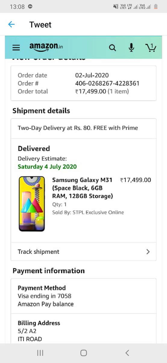KashishChabbra's tweet photo. @amazonIN ....I have purchase this mobile Samsung m 31 and after 21 days of use its hanging and voice problem is also coming..I don't want to repair.. I want to replace at any cost and Samsung company is saying amazon is a third party site..pls replace soon https://t.co/3YHKYD1mU7