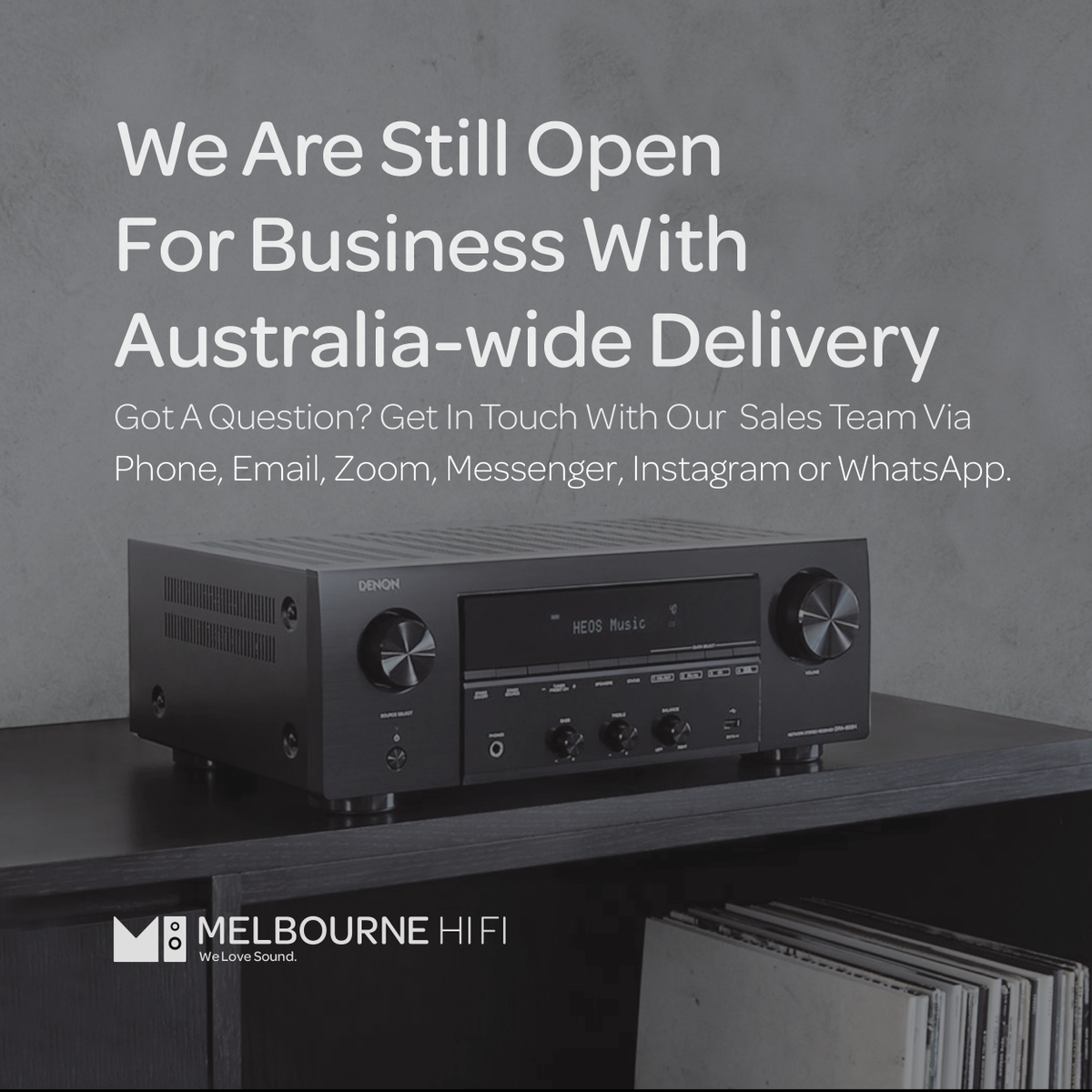 MelbourneHiFi's tweet photo. Online Store Open For Business. Our online store will continue to remain open with Australia-wide delivery available. Should you wish to get in touch with us we are now offering a range of instant message or video chat options: Facebook Messenger, Instagram, Zoom or WhatsApp. https://t.co/TExnYiWr3C