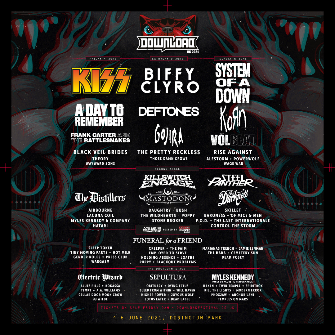 Your first DL2021 lineup announcement has landed, including @kiss, @BiffyClyro, @systemofadown and so much more. After a year apart, we’re so ready ROCK with you once again, 4-6 June 2021. Tickets on sale Friday 7 August 9am. 🔥 bit.ly/3hZoV38 #DL2021