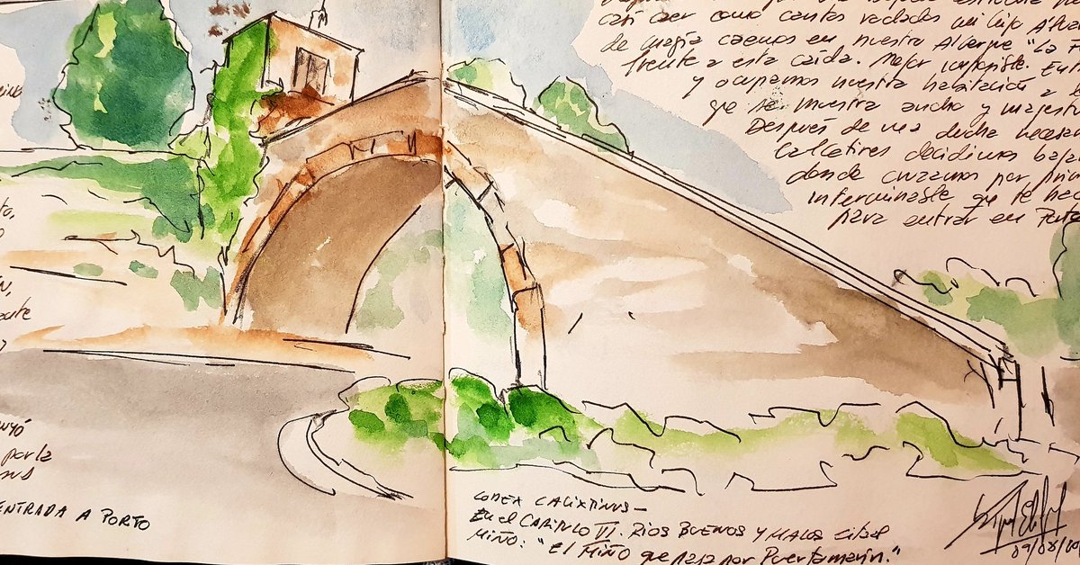 Mi Cuaderno de Peregrino. Entrada a Porto. Un pintor en el Camino Francés.
#walking #artofwalking #thewaytosantiago #cuadernosdepintor #peregrino #miguelelias #santiagocompostela  #caminofrances #sketchbook #catedralSantiago #urbansketcherschers