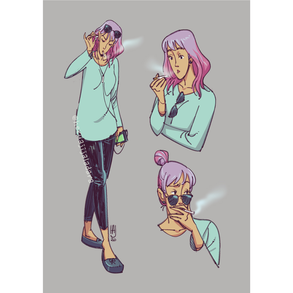 Character design study.
.
#characterdesign #characterdrawing #characterillustration #desainkarakter #ilustrasikarakter #originalcharacter #smokers #smokingwoman #bubblegumhair #shorthairwoman #medibangpaintpro #ilustratorindonesia #zonakaryaid #artidn #heruajijaladara