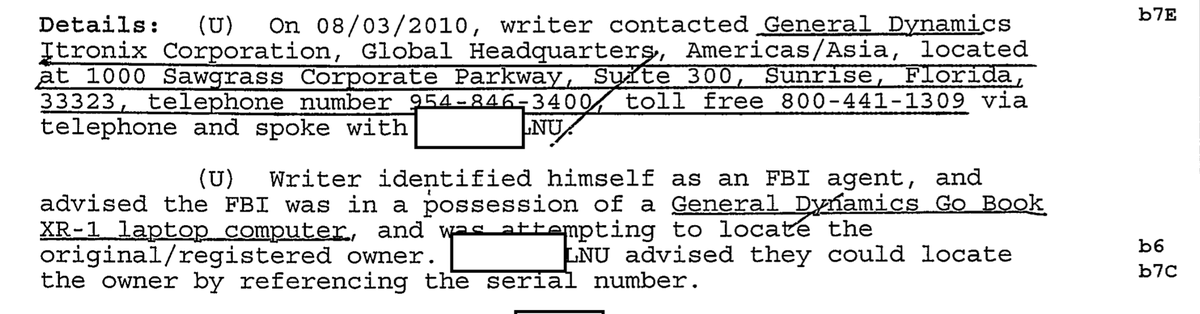 Addendum to Slammin Jammin, it looks like the laptop that was being stolen actually belonged to  @generaldynamics. This makes more sense as to why FBI would have been this interested in it. Also raises questions about the nature of the theft in the first place.