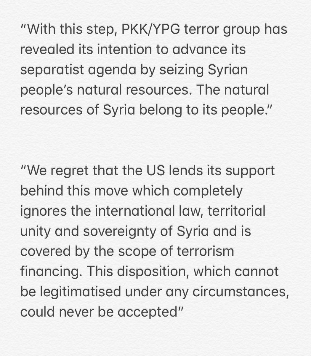 One of the greatest concerns might be Turkey’s reaction to the US - SDF oil deal. One of the key disagreements between Turkey and the US on Syria has been about the latter’s local cooperation with the SDF.
