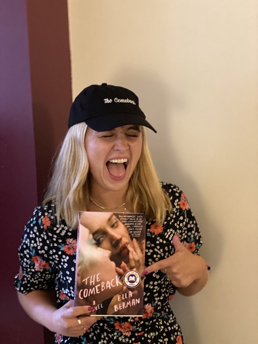 JAMonroe's tweet photo. Been bursting to share this news! #TheComeback by ⁦@ellabee⁩ is the #ReadWithJenna August fiction pick!!! Honored/thrilled to let this raw, engaging book loose into the world! (Yes, that is a branded hat from Ella herself 😍). https://t.co/dNatsCXrXr