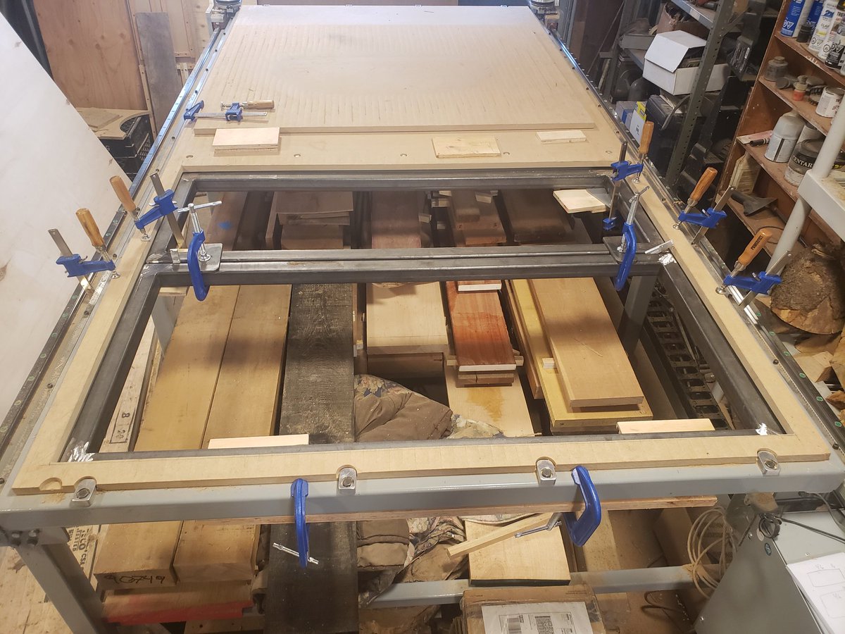 KyleStubbins's tweet image. I have both sections of the #tiltingtable loosely set in place &amp;amp; squared to the gantry. 

Still working on the mechanics, but I think my first order should be getting a functional, flat, table back. 

Then we tilt. 

#cncrouter #maker