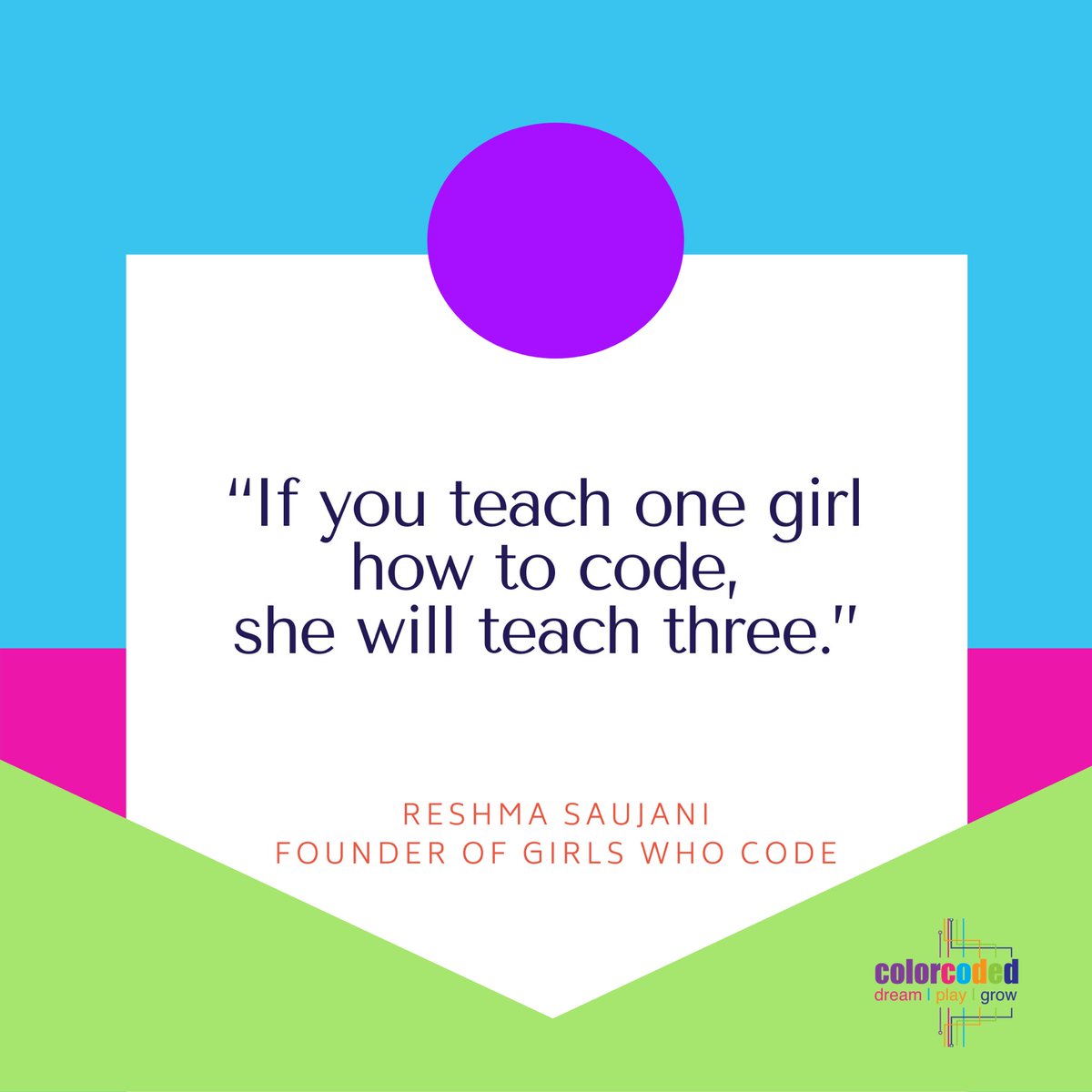 colorcodedwi's tweet photo. #mondaymotivation 

“If you teach one girl how to code, she will teach three.” @reshmasaujani https://t.co/wjPzUOkFF5