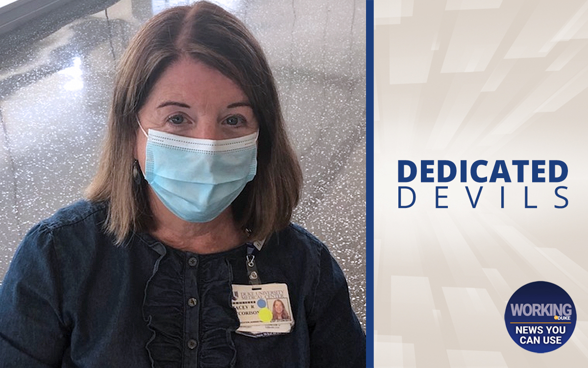 WorkingatDuke's tweet photo. DEDICATED DEVILS: @DukeMedSchool's Stacey McCorison has is preparing the Mary Duke Biddle Trent Semans Center for Health Education for the return of students and some staff and faculty. https://t.co/ugSxqO4dGq https://t.co/ivHoEstoOu