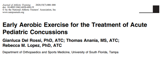 JAT_NATA's tweet photo. In the July issue of  @JAT_NATA from Dr. Gianluca Del Rossi and colleagues: Early Aerobic Exercise for the Treatment of Acute Pediatric Concussions.

Link: https://t.co/m8CK6u8k27 https://t.co/JkUe6Xr0iV