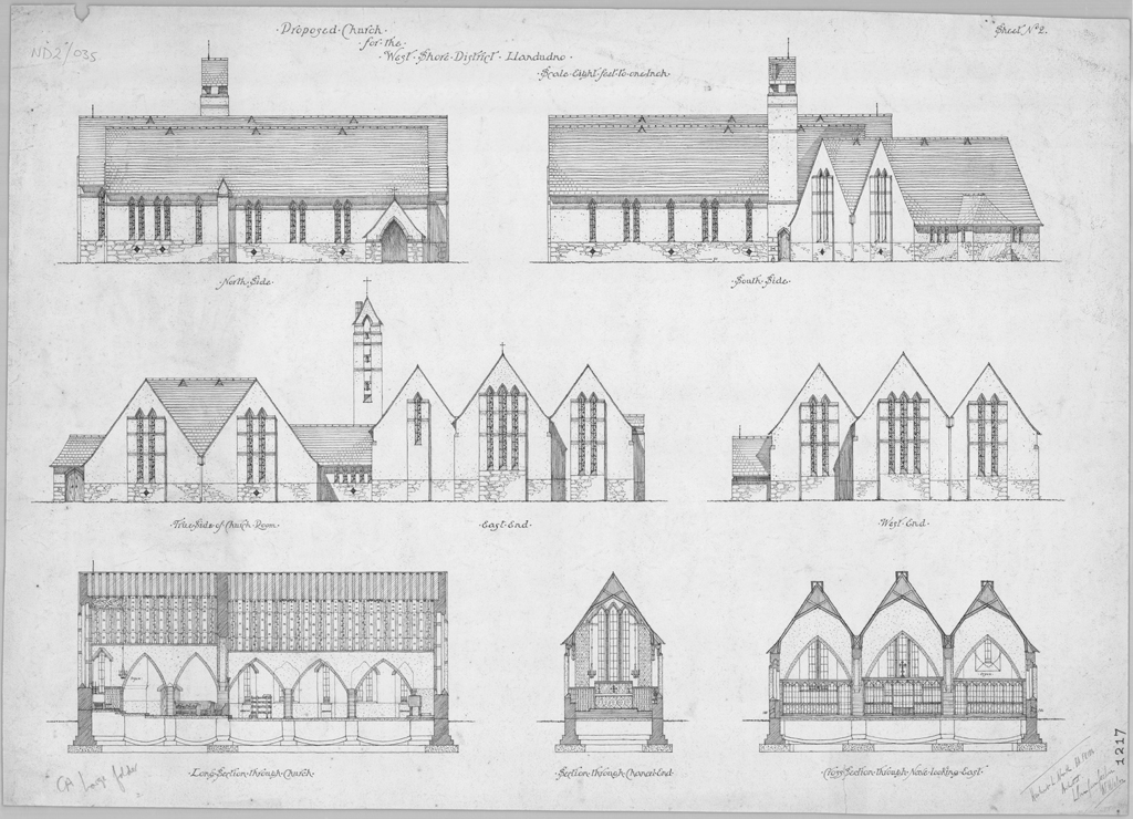Not all plans are successful. This proposed design for a church for the West Shore district of  #Llandudno was produced by North in 1910 and submitted as an entry for an architectural competition. Richard Beckett designed the winning entry.  https://coflein.gov.uk/en/archive/6023693/details/504 #PlannersDay