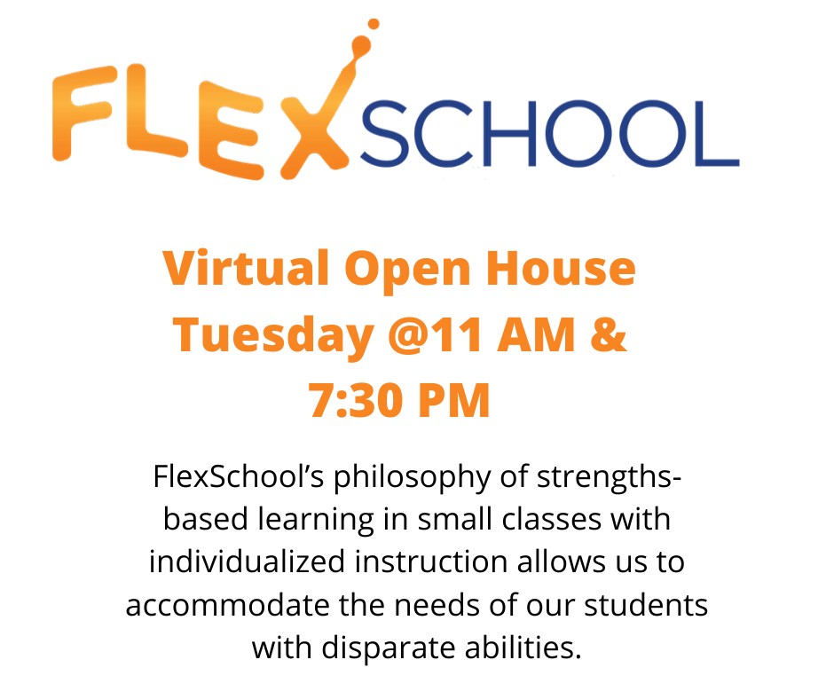 flex_school's tweet photo. Virtual Open House Tomorrow! We invite you to join us for one of our virtual information sessions. Tuesdays at 11AM and 7:30 PM #flexschool #2e #twice-exceptional #middleschool #highschool #education #gifteded #onlinelearning #cloudclassroom #flexstudent
https://t.co/VbgPMcHOJa https://t.co/LmzqJJ67Ck