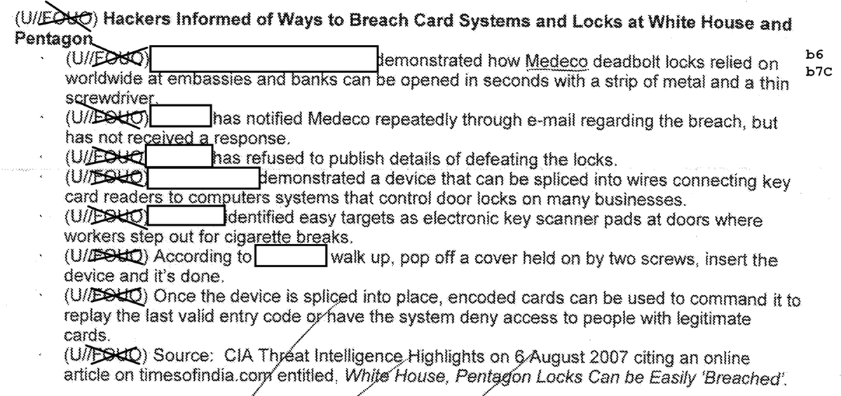 This is just a whole ball of fun. Medeco lock vulnerabilities, card system vulnerabilities which apparently impacted pentagon and white house locks.cc:  @deviantollam